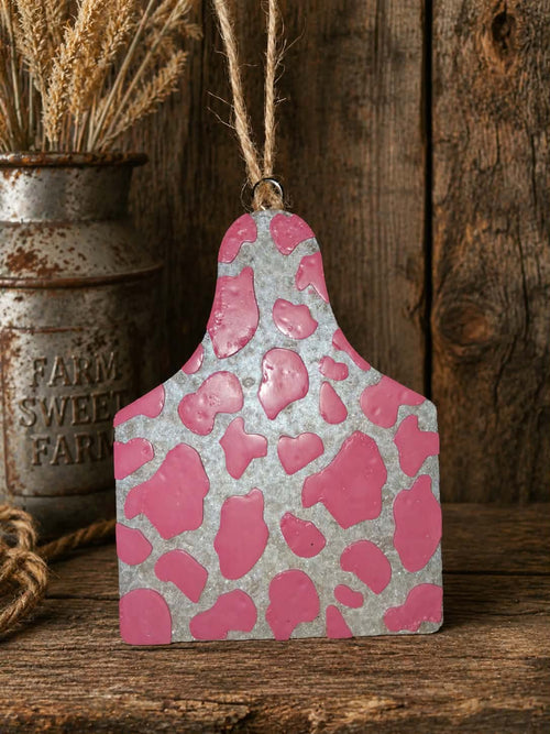 Pink Cow Print Cattle Tag Car Freshie