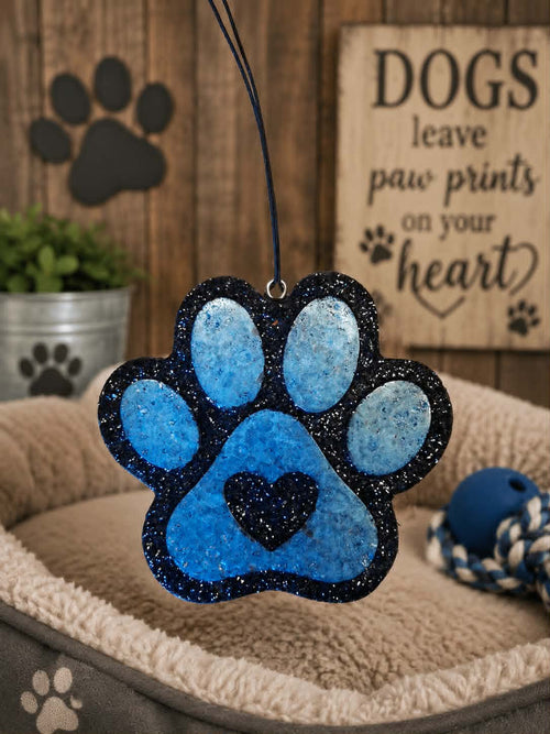 Blue Glitter Paw Car Freshie