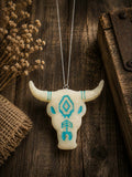 Western Bull Skull Car Freshie with turquoise Aztec detailing